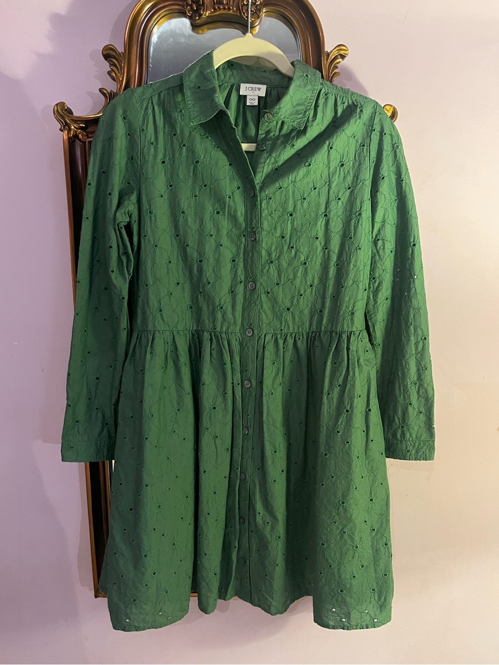 JCREW Green Eyelet Button Down Dress Small